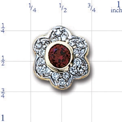 AC485 14K FLOWER SLIDE WITH BEZEL GARNET CENTER & DIAMOND 